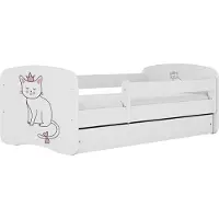 WFL GROUP Kinderbett Weiß 70x140 80x160 80x180 cm – mit Matratze, Rausfallschutz und Schublade – Jugendbett für Mädchen und Jungen – Stabil und Sicher – Katze – 180x80 cm