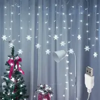 Lapamax 2er-Set Schneeflocken Lichterkette 3M 96LEDs USB Lichterkette Weihnachten Innen Deko, Weiß