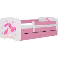 WFL GROUP Kinderbett Rosa 70x140 80x160 80x180 cm – mit Matratze, Rausfallschutz und Schublade – Jugendbett für Mädchen – Stabil und Sicher – Fee und Schmetterlinge – 160x80 cm