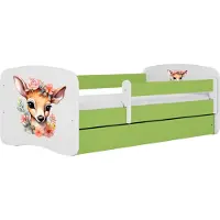 WFL GROUP Kinderbett Grün 70x140 80x160 80x180 cm – mit Matratze, Rausfallschutz und Schublade – Jugendbett für Mädchen und Jungen – Stabil und Sicher – Bambi – 140x70 cm