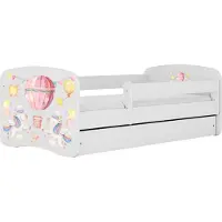 WFL GROUP Kinderbett Weiß 70x140 80x160 80x180 cm – mit Matratze, Rausfallschutz und Schublade – Jugendbett für Mädchen und Jungen – Stabil und Sicher – Einhorn und Ballon – 160x80 cm