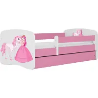 WFL GROUP Kinderbett Rosa 70x140 80x160 80x180 cm – mit Matratze, Rausfallschutz und Schublade – Jugendbett für Mädchen – Stabil und Sicher – Prinzessin und Pferd – 160x80 cm