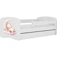 WFL GROUP Kinderbett Weiß 70x140 80x160 80x180 cm – mit Matratze, Rausfallschutz und Schublade – Jugendbett für Mädchen und Jungen – Stabil und Sicher – Schlafender Bär – 160x80 cm