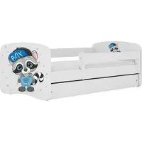 WFL GROUP Kinderbett Weiß 70x140 80x160 80x180 cm – mit Matratze, Rausfallschutz und Schublade – Jugendbett für Mädchen und Jungen – Stabil und Sicher – Waschbär – 160x80 cm