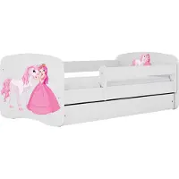 WFL GROUP Kinderbett Weiß 70x140 80x160 80x180 cm – mit Matratze, Rausfallschutz und Schublade – Jugendbett für Mädchen und Jungen – Stabil und Sicher – Prinzessin und Pferd – 140x70 cm