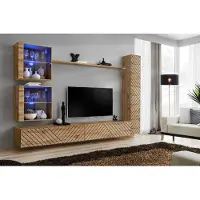 ASM-Moebel Anbauwand Wohnwand SWITCH XVIII Wotan mit Lamellen Hochglanz Push - Click Led