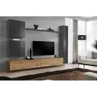 ASM-Moebel Anbauwand Wohnwand Schrankwand SWITCH VIII Wotan Lamellen Hochglanz Push Click