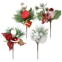 COM-FOUR® 4x Deko-Gesteck, dekorative Zweige als tolle Weihnachtsdekoration, schöner Raumschmuck, verschönert Geschenke auch für Kränze und Blumenarrangements DIY