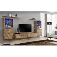ASM-Moebel Anbauwand Wohnwand SWITCH XIV Wotan mit Lamellen Hochglanz PVC Push - Click Led
