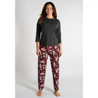 Tom Tailor Pyjama , Damen, Gr. 44, grau, dunkel, allover, Single Jersey, Obermaterial: 95% Viskose, 5% Elasthan, bequem 7/8-Länge, Rundhals, Homewear-Sets Pyjama, atmungsaktiv, Viskosemix