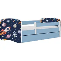 WFL GROUP Kinderbett Blau 70x140 80x160 80x180 cm – mit Matratze, Rausfallschutz und Schublade – Jugendbett für Jungen – Stabil und Sicher – Kosmos – 180x80 cm