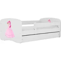 WFL GROUP Kinderbett Weiß 70x140 80x160 80x180 cm – mit Matratze, Rausfallschutz und Schublade – Jugendbett für Mädchen und Jungen – Stabil und Sicher – Prinzessin – 140x70 cm