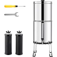 SucceBuy Schwerkraft-Wasserfiltersystem, 2.25G 304 Edelstahl-Arbeitsplatteneinheit, filtert Blei und bis zu 99 % Chlor, 2 Kohlefilter, Wasserstandshahn und Ständer inklusive