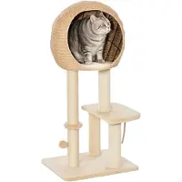 StarTech.com Katzenkratzbaum - Kratzsäule mit Höhle - 100 cm - 3 Ebenen - Sisal und weiches Plüsch - Beige