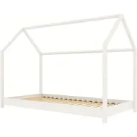 WFL GROUP Kinderbett Haus Weiß 80x180 cm – Hausbett Holz Montessori für Jungen und Mädchen – Skandinavisches Design – Ohne Matratze