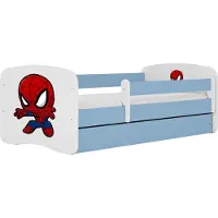 WFL GROUP Kinderbett Blau 70x140 80x160 80x180 cm – mit Matratze, Rausfallschutz und Schublade – Jugendbett für Jungen – Stabil und Sicher – Spider – 140x70 cm