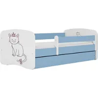 WFL GROUP Kinderbett Blau 70x140 80x160 80x180 cm – mit Matratze, Rausfallschutz und Schublade – Jugendbett für Jungen und Mädchen – Stabil und Sicher – Katze – 160x80 cm