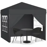 UISEBRT 2,5x2,5 m Pop-Up Pavillon, Faltpavillon Ein-Knopf Schnellaufbau, wasserdicht & UV-Schutz, mit 4 Seitenteilen, inkl. Tasche – Anthrazit