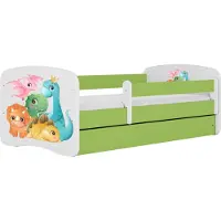 WFL GROUP Kinderbett Grün 70x140 80x160 80x180 cm – mit Matratze, Rausfallschutz und Schublade – Jugendbett für Mädchen und Jungen – Stabil und Sicher – Dinosaurier – 160x80 cm