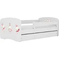 WFL GROUP Kinderbett Weiß 70x140 80x160 80x180 cm – mit Matratze, Rausfallschutz und Schublade – Jugendbett für Mädchen und Jungen – Stabil und Sicher – Häschen mit Schmetterlingen – 160x80 cm