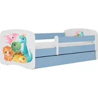 WFL GROUP Kinderbett Blau 70x140 80x160 80x180 cm – mit Matratze, Rausfallschutz und Schublade – Jugendbett für Jungen – Stabil und Sicher – Dinosaurier – 140x70 cm