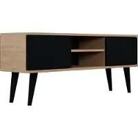 WFL GROUP TV-Lowboard Fernsehtisch 120 cm in Eiche Artisan & Schwarz – Soft-Close Türen, Stauraum & Kabeldurchlass – Skandinavisch Holzfüße, Holzbeine – Für Fernseher bis 50 Zoll – Micky