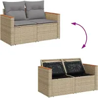 vidaXL Gartensofa mit Kissen 2-Sitzer Beige Poly Rattan