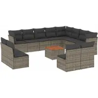 vidaXL 13-tlg. Garten-Sofagarnitur mit Kissen Grau Poly Rattan