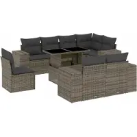 vidaXL 9-tlg. Garten-Sofagarnitur mit Kissen Grau Poly Rattan