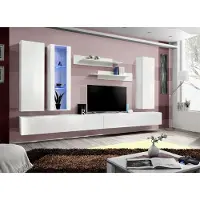 ASM-Moebel Anbauwand Wohnwand Wohnzimmer Schrankwand FLY E4-5 mit Hochglanz Led Beleuchtung