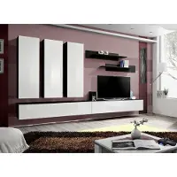 ASM-Moebel Anbauwand Wohnwand Wohnzimmer Schrankwand FLY E1 mit Hochglanz Led Beleuchtung