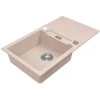 VBChome Granitspüle 76 x 44 cm Beige Einzelbecken Einbauspüle Reversibel Gesprenkelt Pflegeleichtes Spülbecken mit Siphon Ideal für kleine Küchen