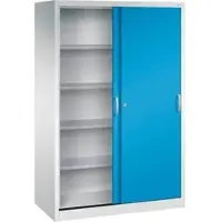 C+P CP-Möbel Werkzeugschrank 2069-00, aus Metall, grau / lichtblau, mit Schiebetüren & 4 Fachböden, abschließbar, 120 x 195 x 60cm