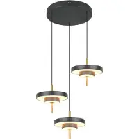 TRIO 3-flammige Pendelleuchte Keaton Rundes Schwarz mit Gold