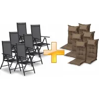 Sunnypillow 6er Set Gartenstühle und Gartenstuhlauflagen Hochlehner | 120x50x9 cm Hochlehner Auflage wasserdicht UV-lichtecht |Braun
