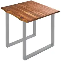 Casa Massiva Esstisch Esra 80 x 80 cm, Akazienholz massiv, cognacfarben, Baumkantentisch mit Metallgestell in Silber, Esszimmertisch mit Baumkantenplatte 26 mm, echte Baumkante