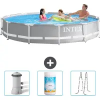 OEM Kunststof Rundes Schwimmbecken - 366 x 76 cm - Grau - Beim Lieferumfang Schwimmbeckenpumpe - Chlor - Leiter
