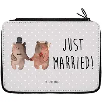 Mr. & Mrs. Panda Schlampermäppchen Bär Heirat - Grau Pastell - Geschenk, Schreibmappe, Etui, Teddy, Schulmäppchen, Bleistiftetui, Federmäppchen