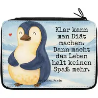 Mr. & Mrs. Panda Bleistiftetui Pinguin Diät Design - Weiß - Geschenk, Schlamper, Mäppchen, Schlampermäppchen, Pinguine, Abnehmen, Gewicht, Schulmäppchen, Federmäppchen