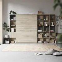 SMARTBett GmbH SMARTBett WOHNWAND Schrankbett 140x200 Vertikal mit Regalen Eiche Sonoma /Anthrazit