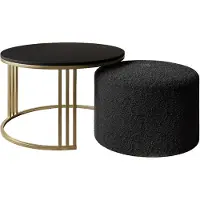 Lookway Couchtisch mit Hocker LORI MAT gebürstetes Gold/schwarz matt, Coral 60