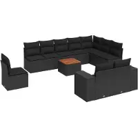 vidaXL 11-tlg. Garten-Sofagarnitur mit Kissen Schwarz Poly Rattan