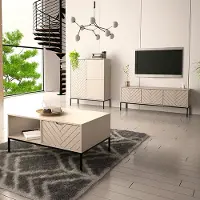 Lomadox Wohnzimmer Set 3-teilig modern in kaschmir mit gefrästen Fronten ANGERA-140
