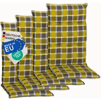 NYVI Gartenstuhl Auflagen Hochlehner 4er Set Barcelona - UV-Beständig, Atmungsaktiv, Strapazierfähig - Hochlehnerauflagen Sitzkissen Outdoor - Sitzauflagen für Gartenstühle 118x50cm Karo Gelb Grau