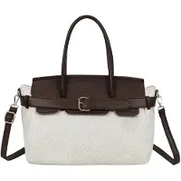 Gallantry Paris Gallantry, Damen Mini Handtasche aus Ecru Canvas mit Metallschnallen Gürtel, Braun