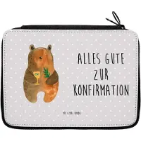 Mr. & Mrs. Panda Bleistiftetui Bär Konfirmation - Grau Pastell - Geschenk, Kirche, Evangelisch, Mäppchen, Teddy, Etui, Federtasche, Federmäppchen, Gottesdienst