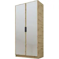 PAWS MÖBEL Kippbarer Artisan eiche Kleiderschrank 100x52x200 cm, zweitüriger offener Kleiderschrank mit Spiegeln, mit Einlegeböden und Kleiderbügel
