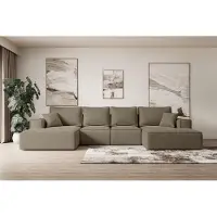 ALTDECOR Ecksofa mit Schlaffunktion und Bettkasten - Corner Sofa Eckcouch Couch U-Form universal, links/rechts angeordnet Schlafcouch Ausziehbar Wohnlandschaft SIERRA-U-S - 349x161x87 cm Braun