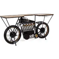 Natur24 Bar Konsole Motorrad Replica Schwarz Gold Mango 183x43x89
