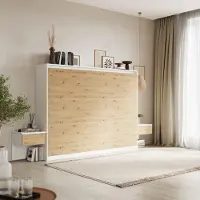 SMARTBett GmbH SMARTBett Set 140-Schrankbett Horizontal CLASSIC mit 2 Nachtkonsolen Weiss/Wildeiche